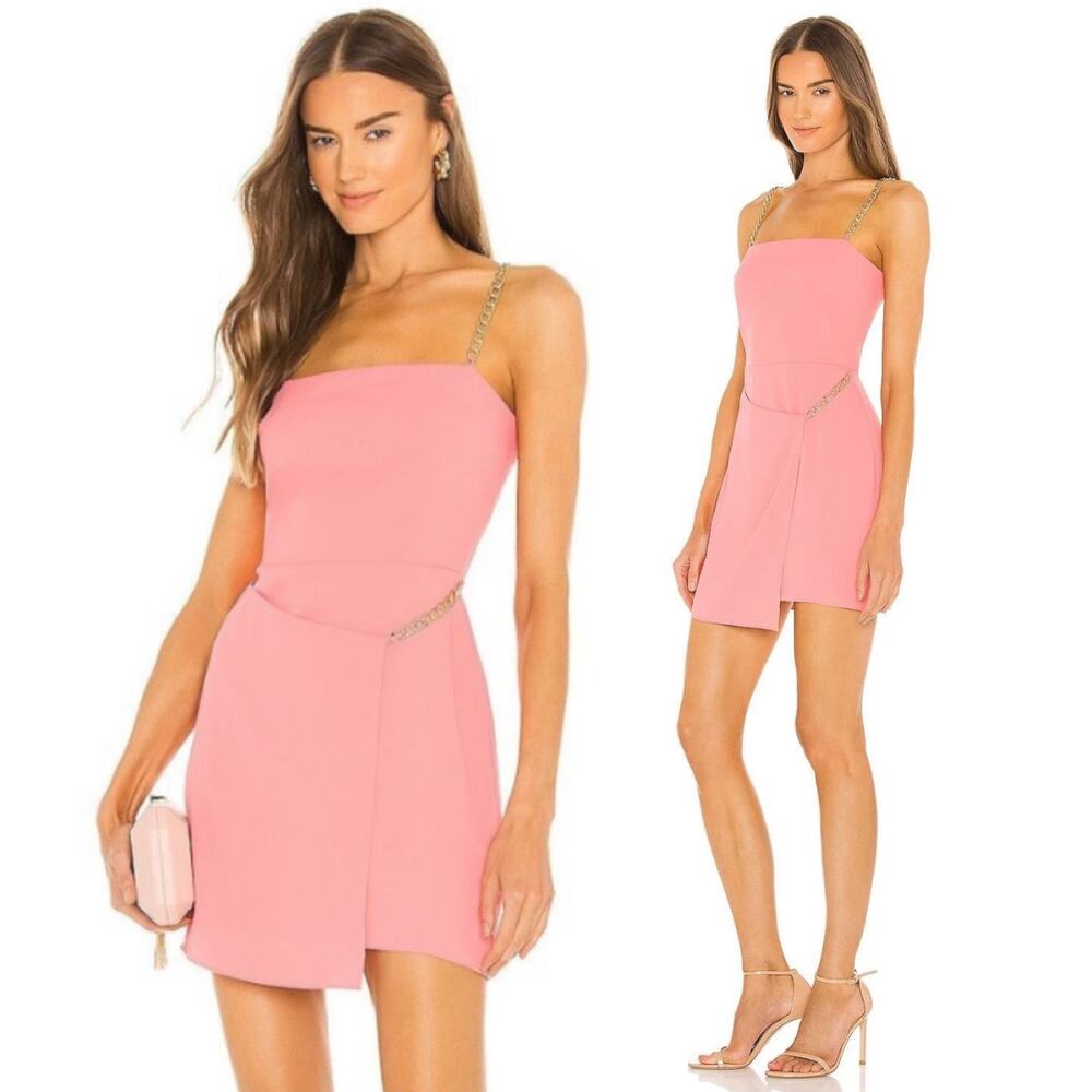 Amanda Uprichard Stilla Mini Dress Gold Chain Straps Rouge Pink XS